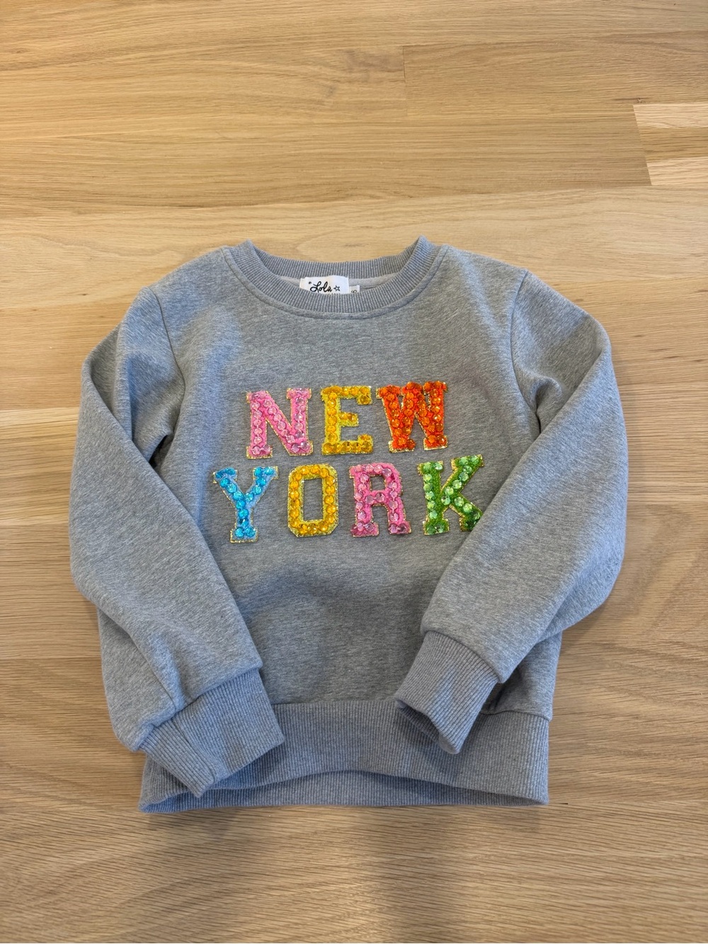 Lola + The Boys Grey Sweatshirt with Multicolor Sequin NEW YORK